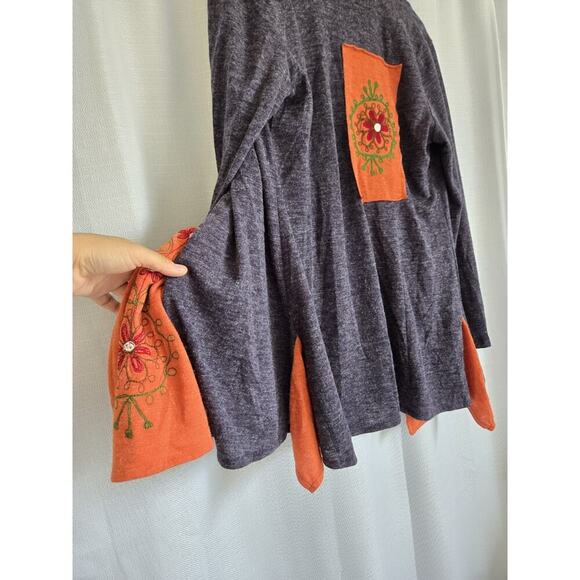 Sacred Threads Large Blue Orange Boho Hippie Artsy Embroidered Open Cardigan - Picture 6 of 9
